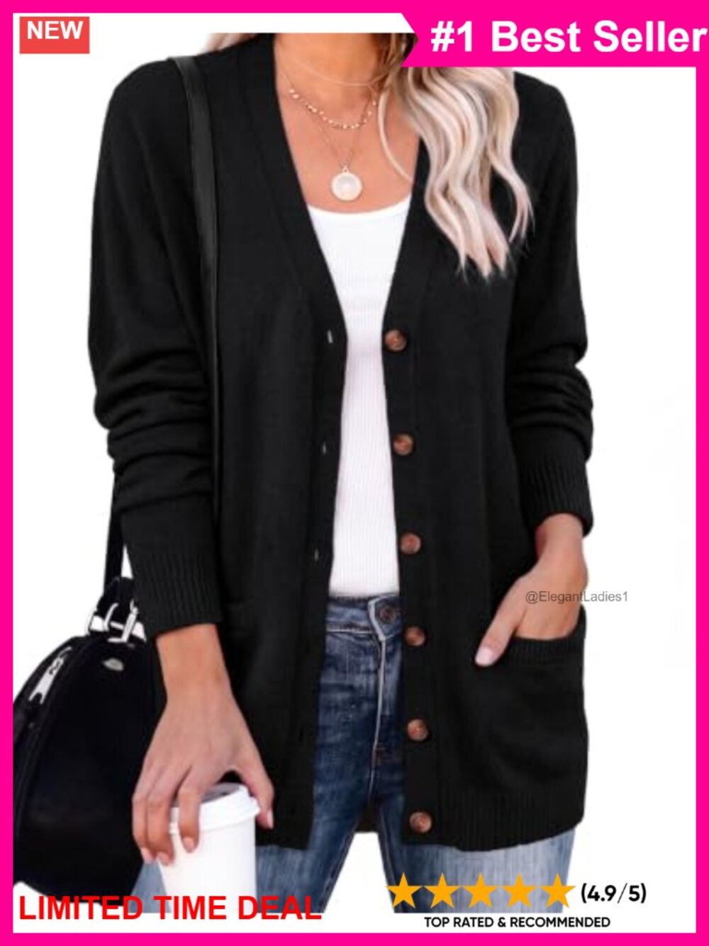 Rib-Knit Open Front Cardigan Lightweight Button Up Long Sleeve Sweater